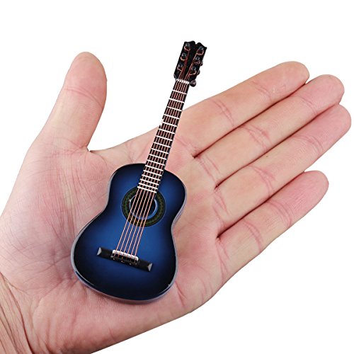 Wooden Miniature Guitar Replica – Blue, with Stand and Case, 5.12-Inch Collectible Display Model