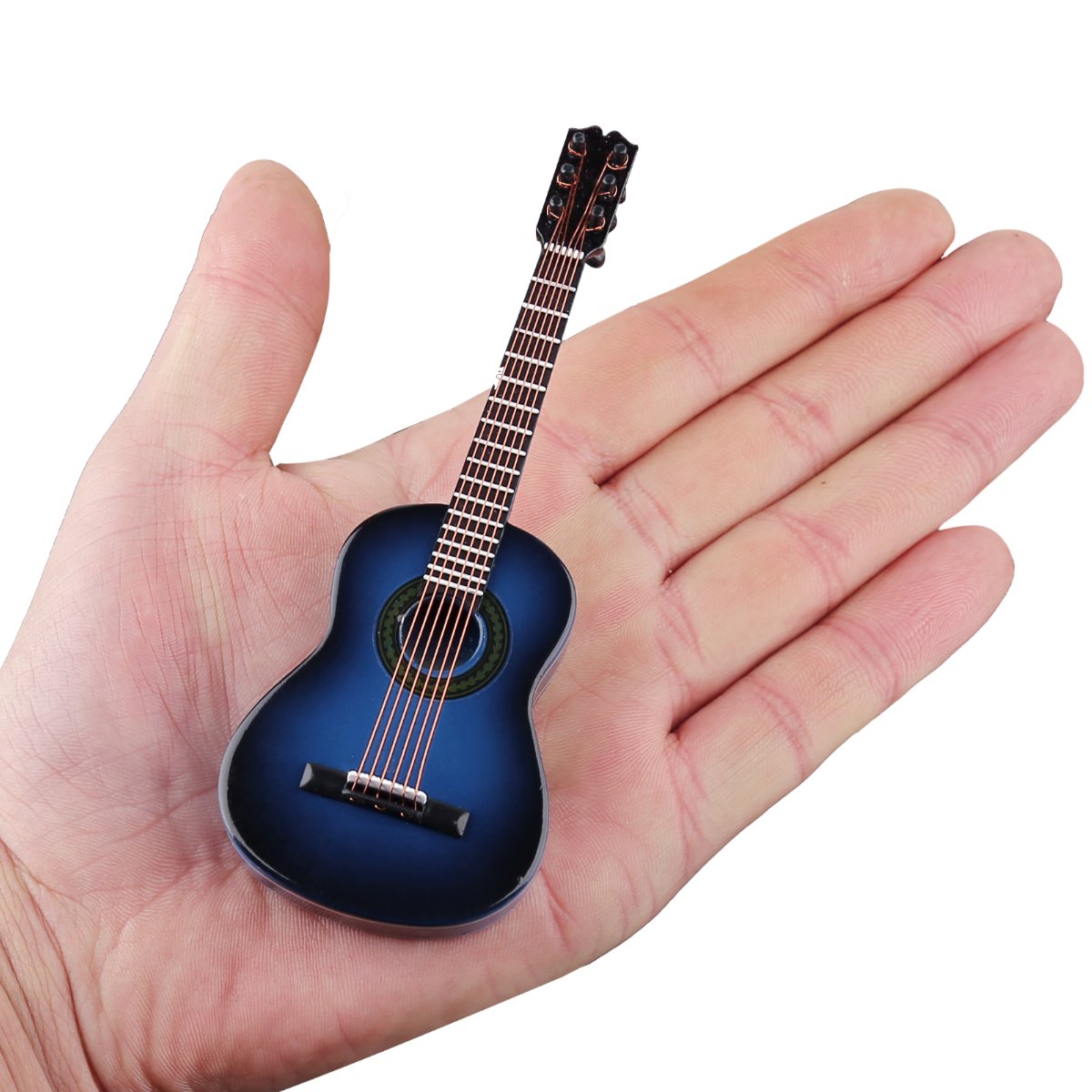 Wooden Miniature Guitar Replica – Blue, with Stand and Case, 5.12-Inch Collectible Display Model