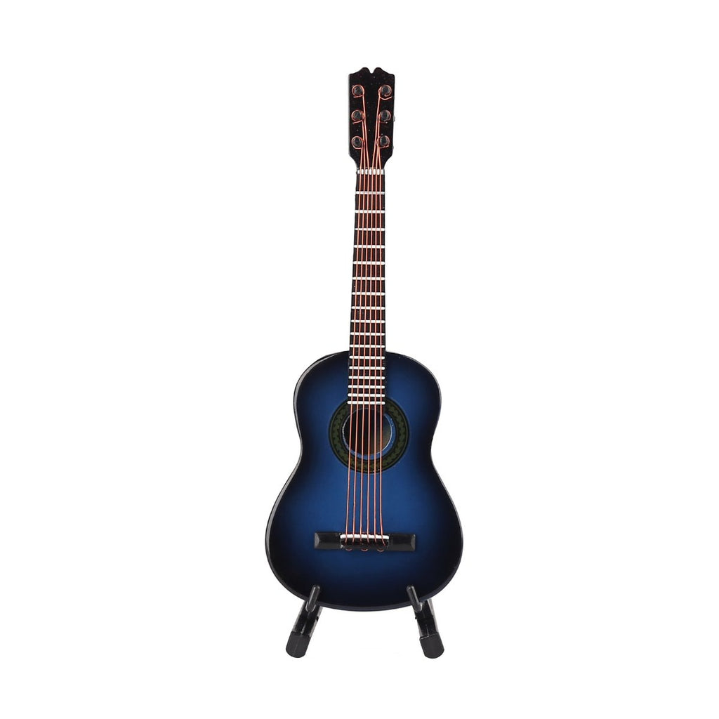 Wooden Miniature Guitar Replica – Blue, with Stand and Case, 5.12-Inch Collectible Display Model