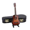 Wooden Miniature Guitar Replica with Stand and Case - Brown, 5.12in x 1.86in x 0.68in