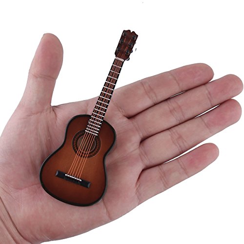 Wooden Miniature Guitar Replica with Stand and Case - Brown, 5.12in x 1.86in x 0.68in