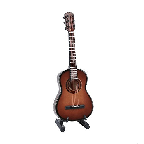 Wooden Miniature Guitar Replica with Stand and Case - Brown, 5.12in x 1.86in x 0.68in