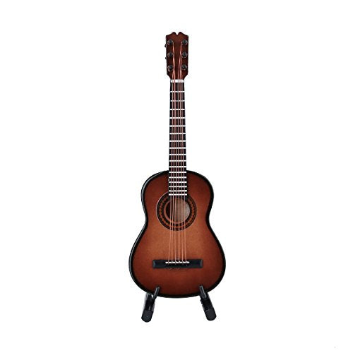 Wooden Miniature Guitar Replica with Stand and Case - Brown, 5.12in x 1.86in x 0.68in