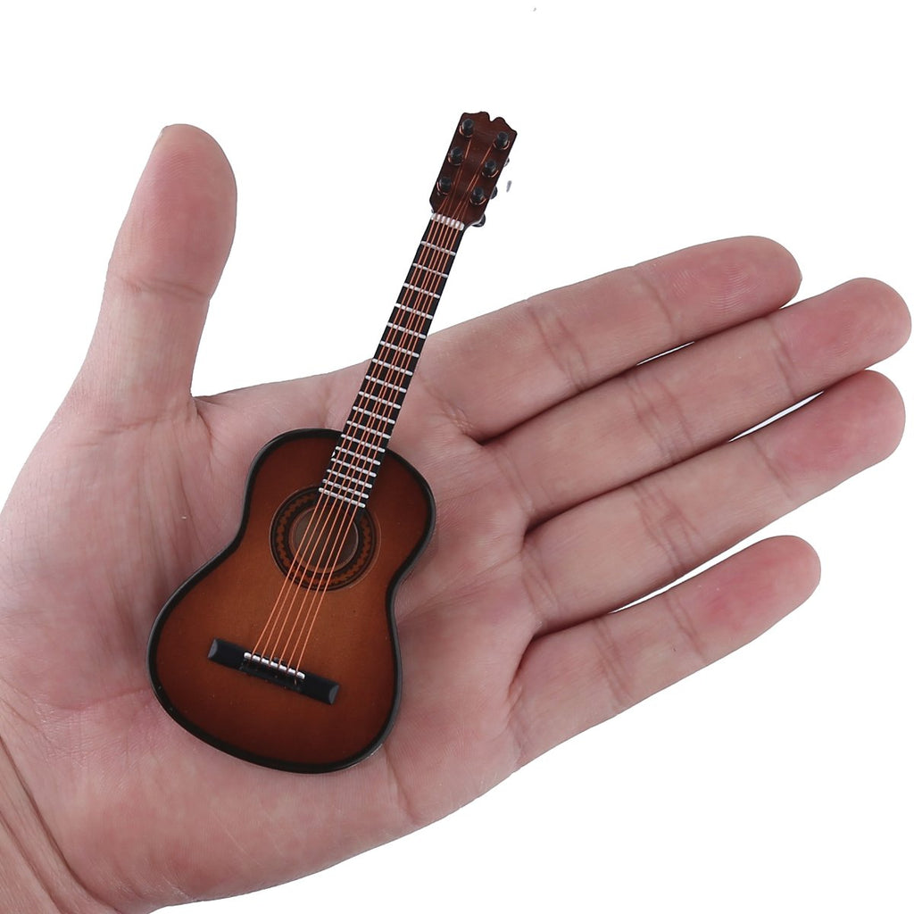 Wooden Miniature Guitar Replica with Stand and Case - Brown, 5.12in x 1.86in x 0.68in