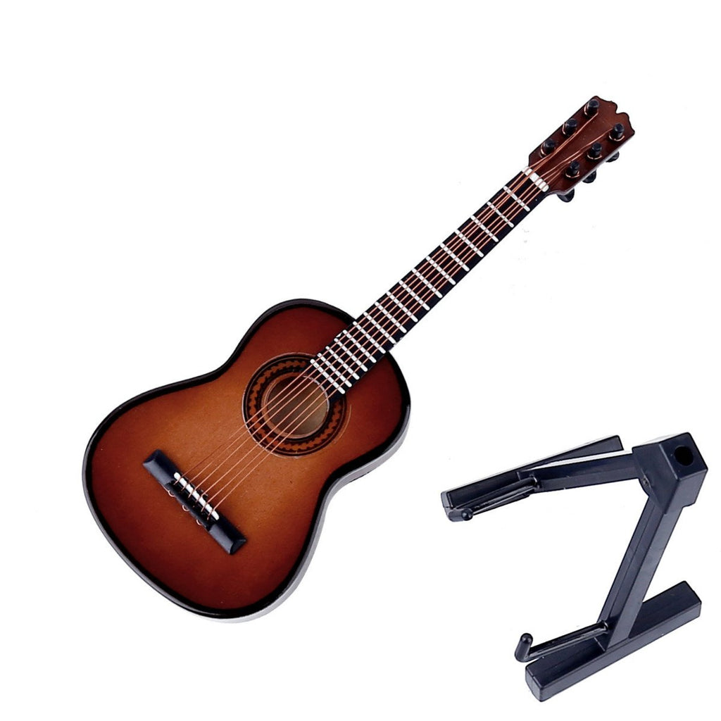 Wooden Miniature Guitar Replica with Stand and Case - Brown, 5.12in x 1.86in x 0.68in