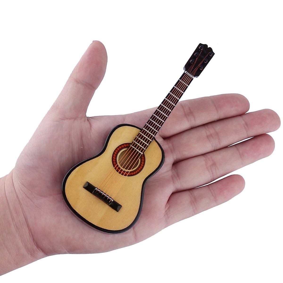 Wooden Miniature Guitar Replica with Stand and Red Velvet Case - 6 Strings, Non-Playable Collectible for Dollhouse or Shelf Display