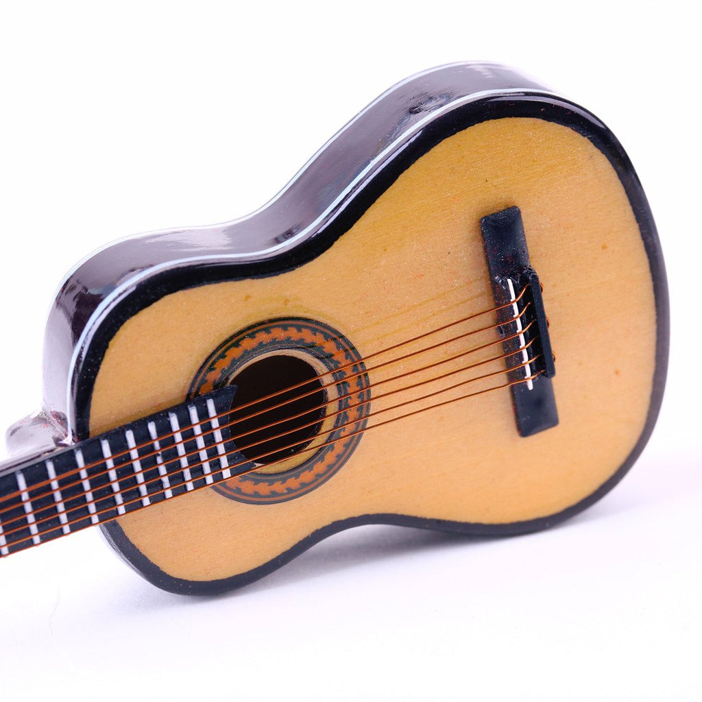 Wooden Miniature Guitar Replica with Stand and Red Velvet Case - 6 Strings, Non-Playable Collectible for Dollhouse or Shelf Display