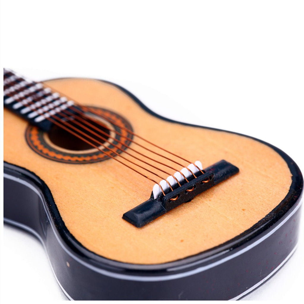 Wooden Miniature Guitar Replica with Stand and Red Velvet Case – Collectible Dollhouse Accessory, 5.12-Inch