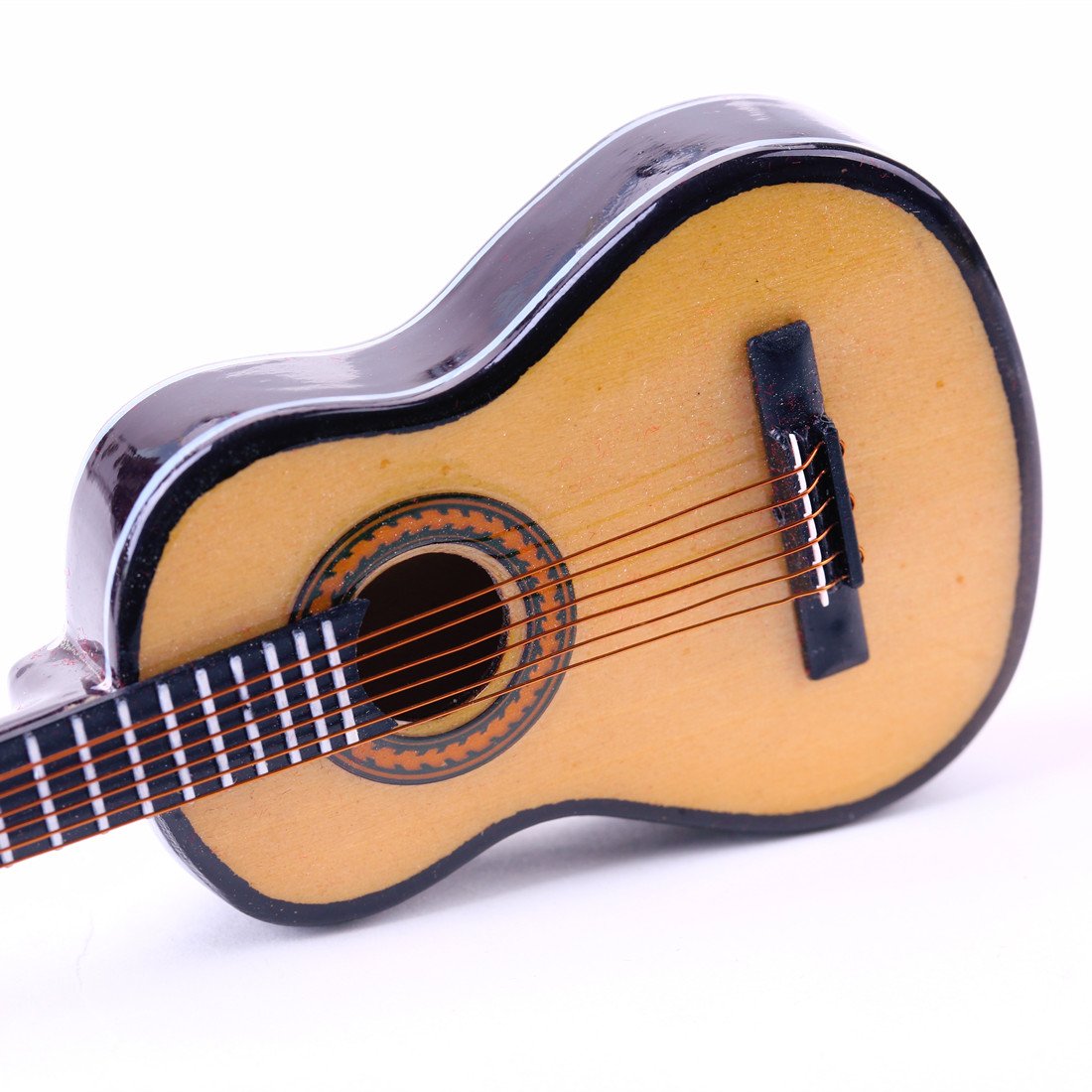 Wooden Miniature Guitar Replica with Stand and Red Velvet Case – Collectible Dollhouse Accessory, 5.12-Inch