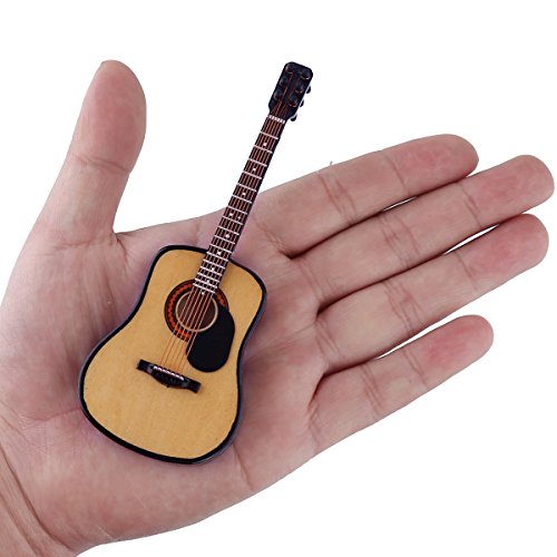 Wooden Miniature Guitar with Stand and Case - 5.12 Inch Acoustic Guitar Replica, Collectible Display Ornament for Home Decor, Dollhouse Accessory