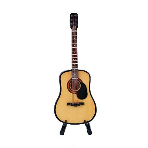 Wooden Miniature Guitar with Stand and Case - 5.12 Inch Acoustic Guitar Replica, Collectible Display Ornament for Home Decor, Dollhouse Accessory
