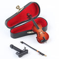 Wooden Miniature Violin Replica with Stand, Bow, and Case - Dollhouse Collectible Décor (3.94 inches)