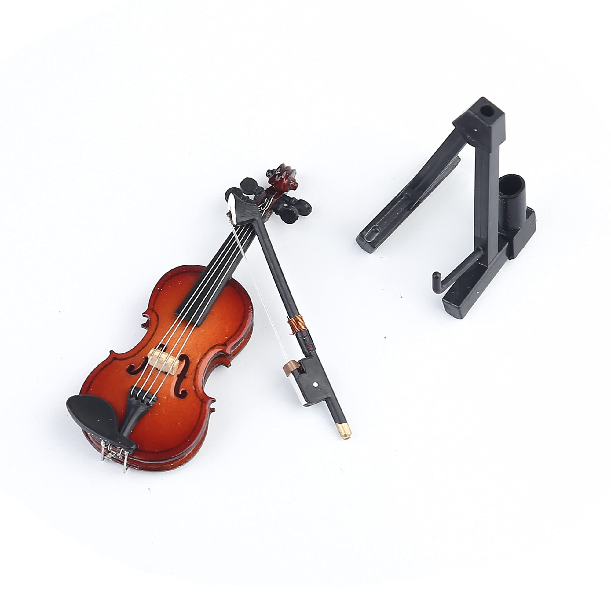 Wooden Miniature Violin with Stand, Bow and Case – 3.15 Inch Collectible Replica for Dollhouse Décor