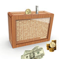 Wooden Money Saving Box with $10000 Savings Challenge – Brown Piggy Bank for Adults and Kids