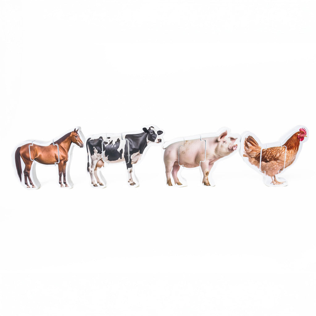 Wooden Montessori Animal Puzzles for Toddlers | Chunky Farm Animal Shape Puzzle Set of 4