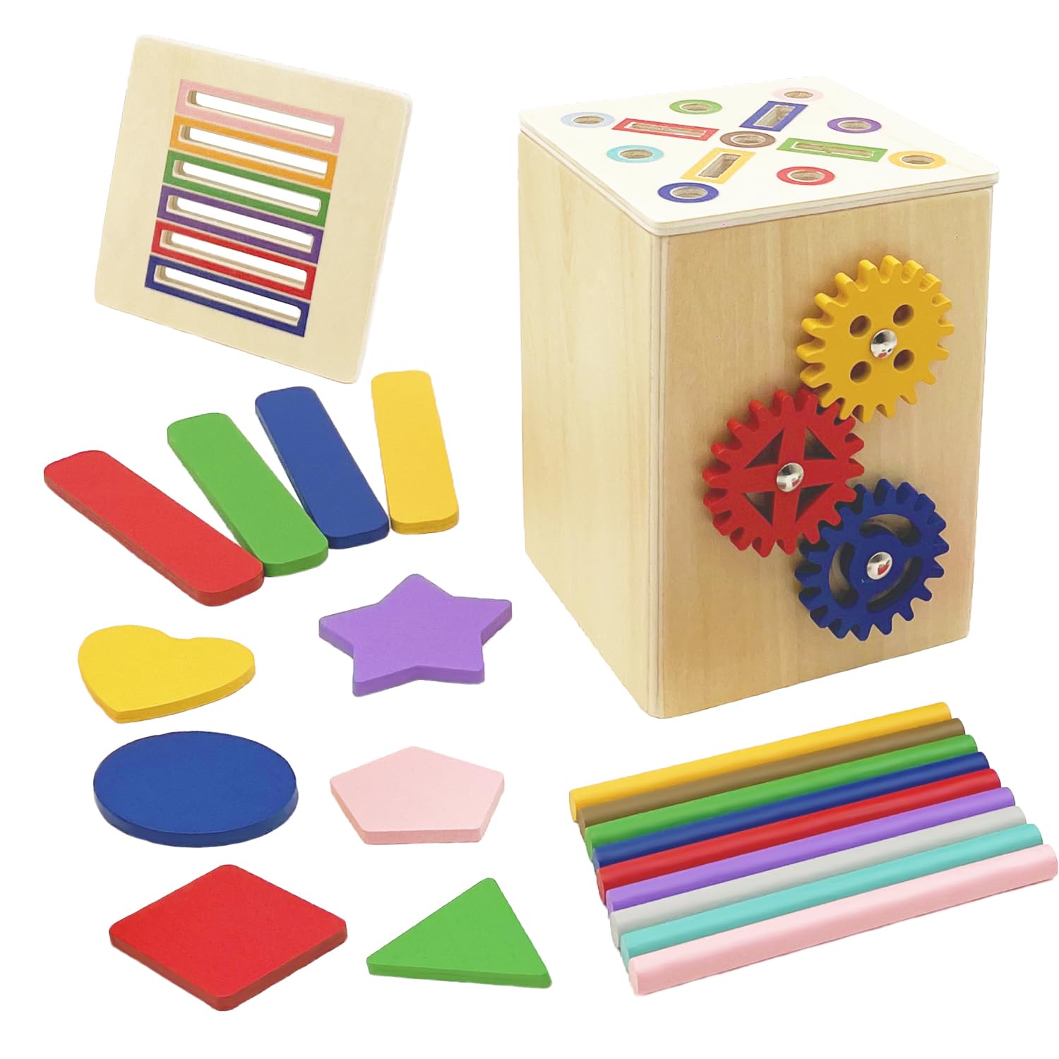 Wooden Montessori Sorting Toy for Toddlers - Color & Shape Matching Game, Fine Motor Skills Development (3-in-1)