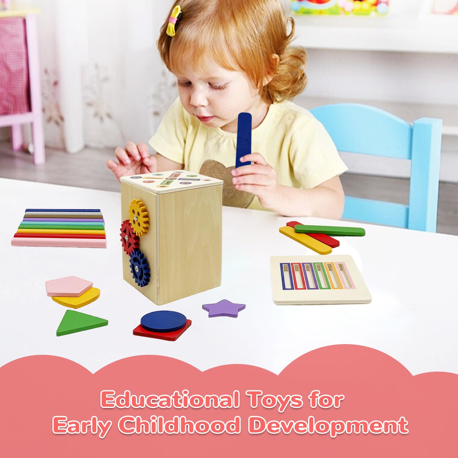 Wooden Montessori Sorting Toy for Toddlers - Color & Shape Matching Game, Fine Motor Skills Development (3-in-1)