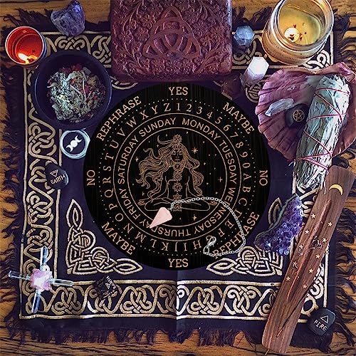 Wooden Pendulum Board Set with Rose Quartz Crystal Necklace for Divination and Altar Decor