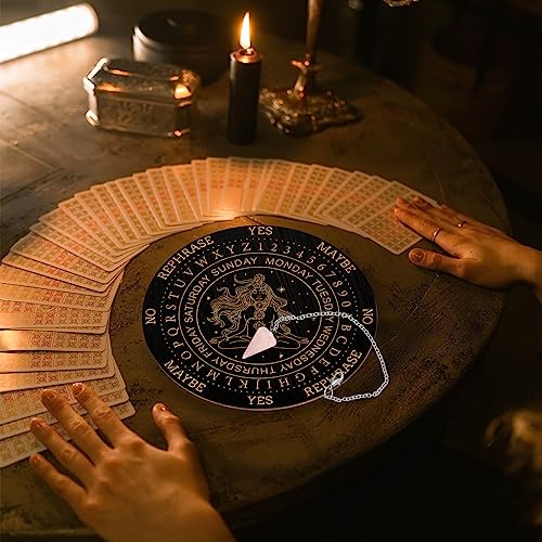 Wooden Pendulum Board Set with Rose Quartz Crystal Necklace for Divination and Altar Decor