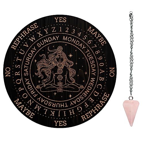 Wooden Pendulum Board Set with Rose Quartz Crystal Necklace for Divination and Altar Decor