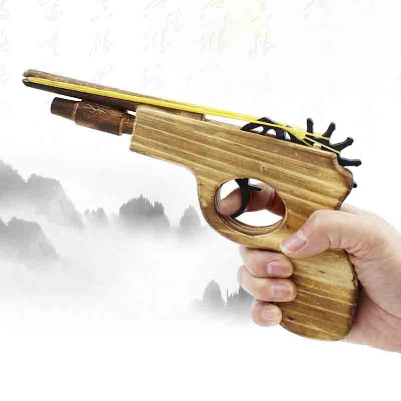 Wooden Rubber Band Gun Set – 2 Pack with 100 Bands, 9-Inch, Log Color Outdoor Toy
