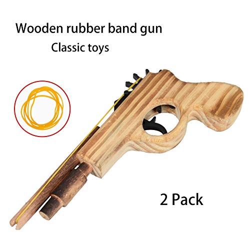 Wooden Rubber Band Gun Set – 2 Pack with 100 Bands, 9-Inch, Log Color Outdoor Toy