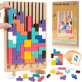 Wooden Stacking Puzzle Toy 42 Pcs - 3D Montessori Blocks for Kids 3+ | Brain Teaser Educational Gift