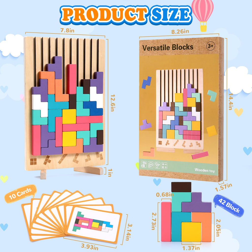 Wooden Stacking Puzzle Toy 42 Pcs - 3D Montessori Blocks for Kids 3+ | Brain Teaser Educational Gift