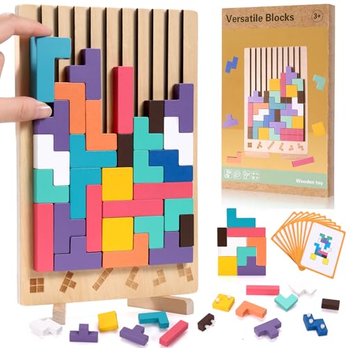Wooden Stacking Puzzle Toy 42 Pcs - 3D Montessori Blocks for Kids 3+ | Brain Teaser Educational Gift