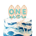 Wooden Surfboard ONE Cake Topper – Beach Theme First Birthday Decoration with Palm Tree