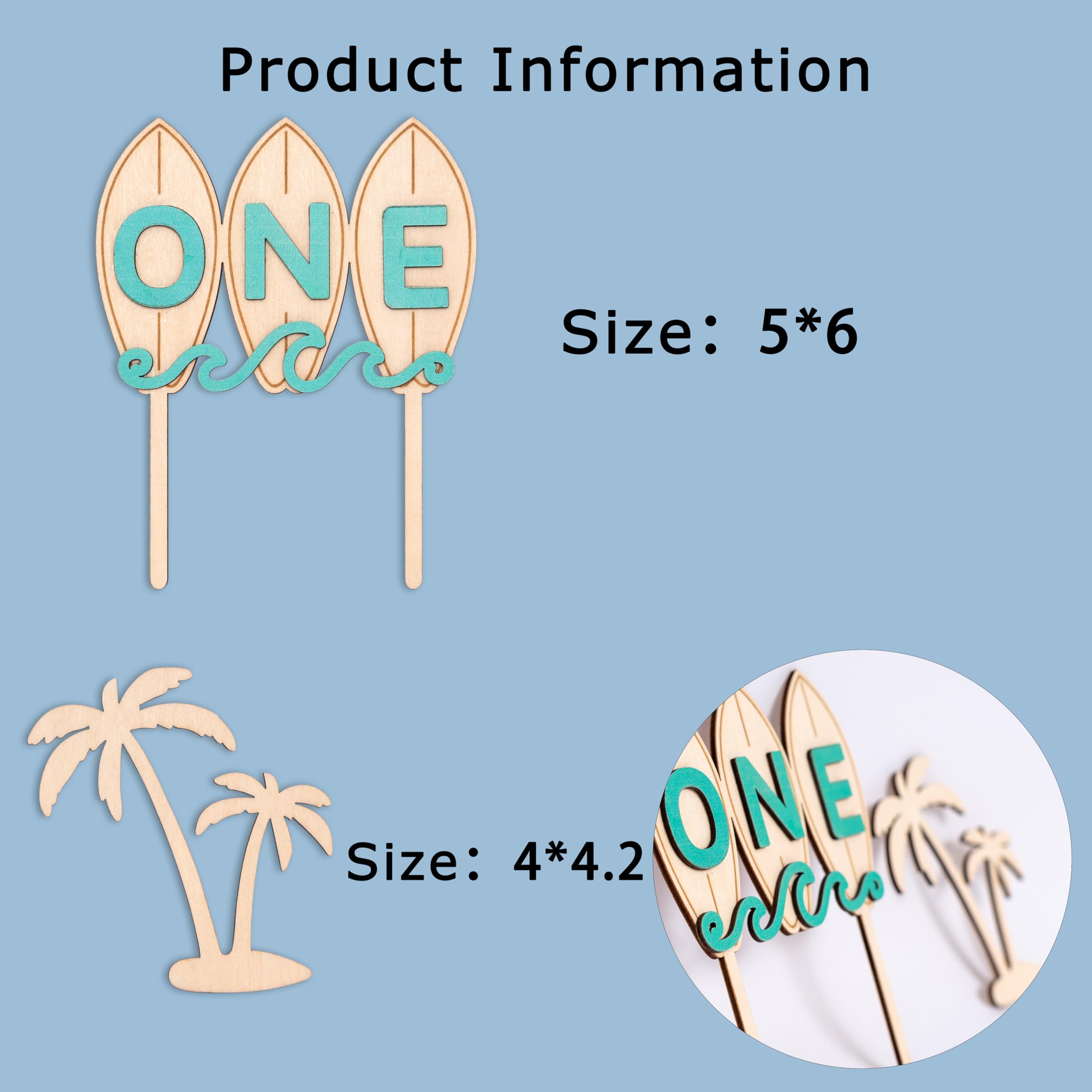 Wooden Surfboard ONE Cake Topper – Beach Theme First Birthday Decoration with Palm Tree