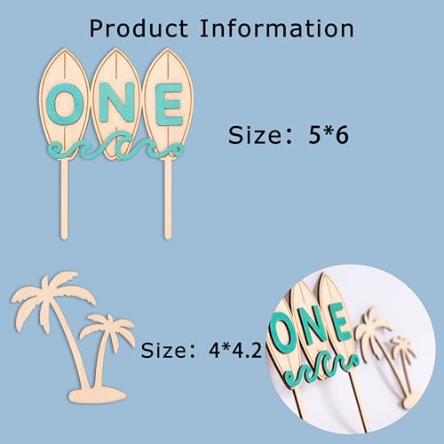 Wooden Surfboard ONE Cake Topper – Beach Theme First Birthday Decoration with Palm Tree