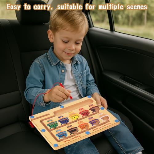 WOODENFUN Magnetic Color & Number Maze – Montessori Wooden Counting Toy for Toddlers 3-5