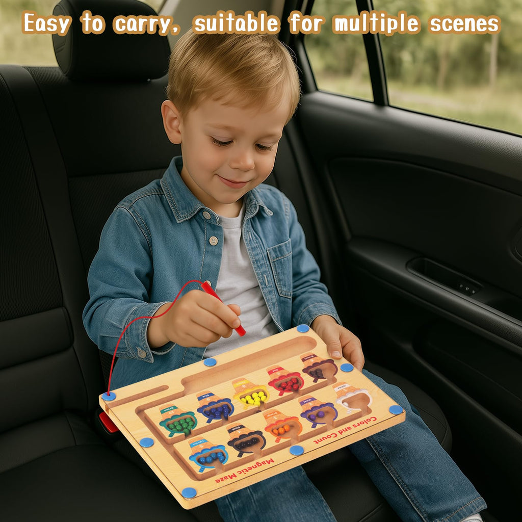 WOODENFUN Magnetic Color & Number Maze – Montessori Wooden Counting Toy for Toddlers 3-5