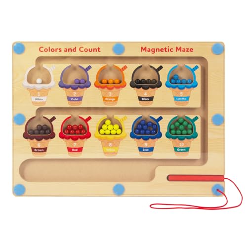 WOODENFUN Magnetic Color & Number Maze – Montessori Wooden Counting Toy for Toddlers 3-5