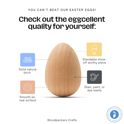 Woodpeckers Wooden Eggs for Painting - Pack of 2 Smooth Standable 4-3/8 Inch Craft Eggs