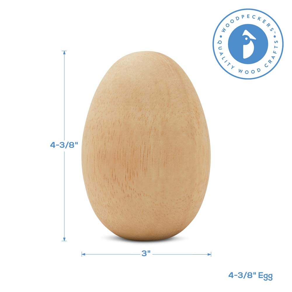 Woodpeckers Wooden Eggs for Painting - Pack of 2 Smooth Standable 4-3/8 Inch Craft Eggs