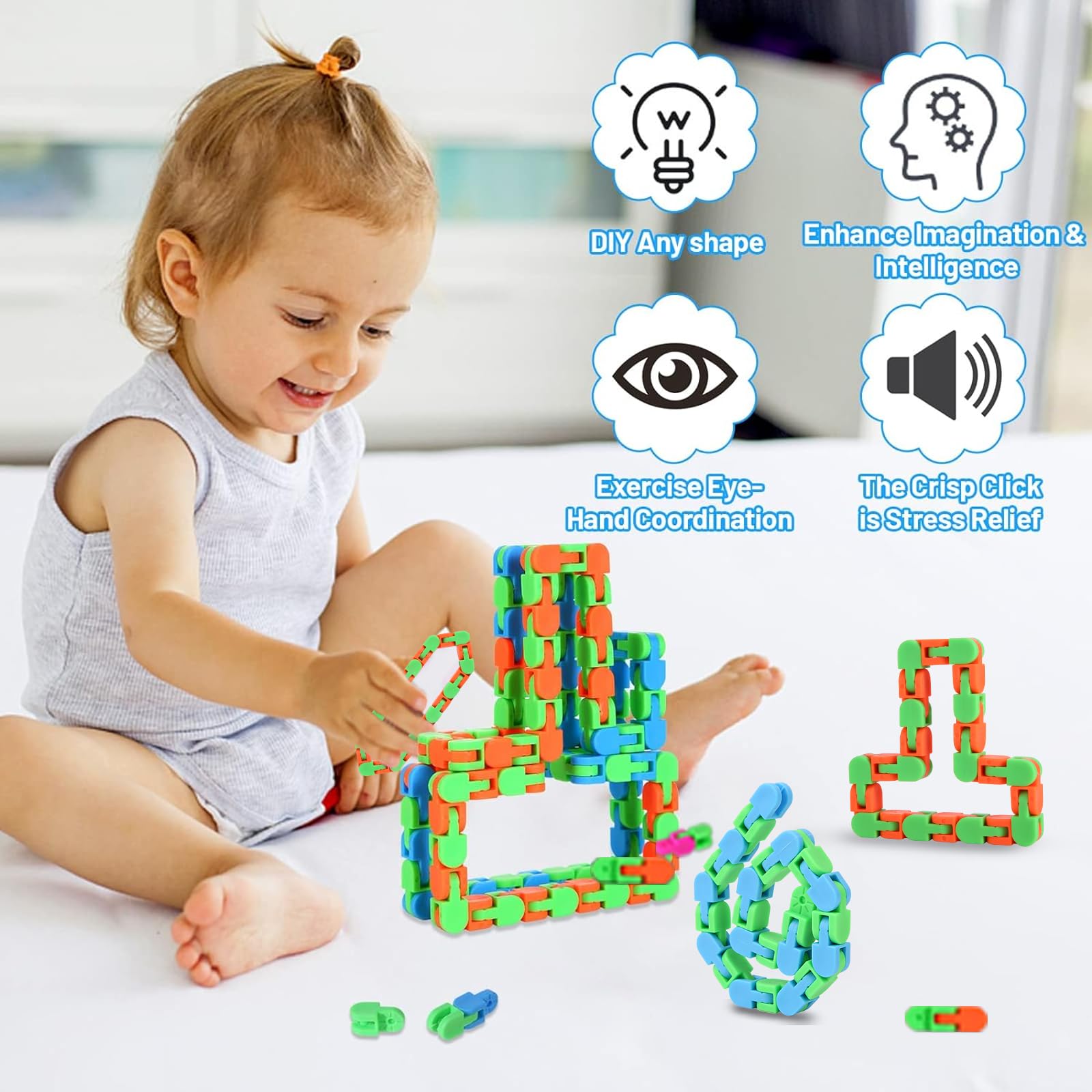 Woosir 24-Pack Wacky Tracks Fidget Toys – Sensory Click Snake Toy for Classroom and Stress Relief