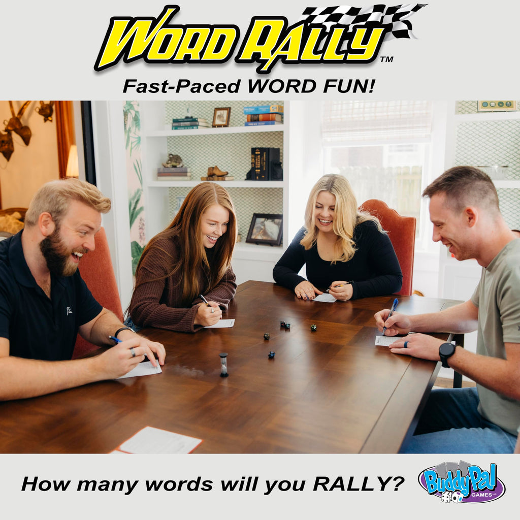Word Rally Fast-Paced Word Building Dice Game by Buddypalgames | 5 RPG Letter Dice | Family Game Night