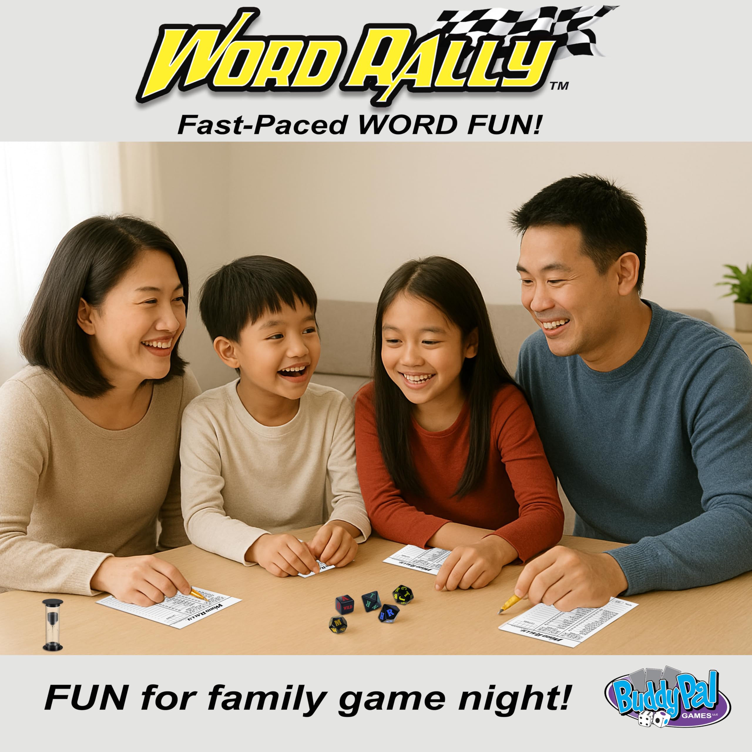 Word Rally Fast-Paced Word Building Dice Game by Buddypalgames | 5 RPG Letter Dice | Family Game Night