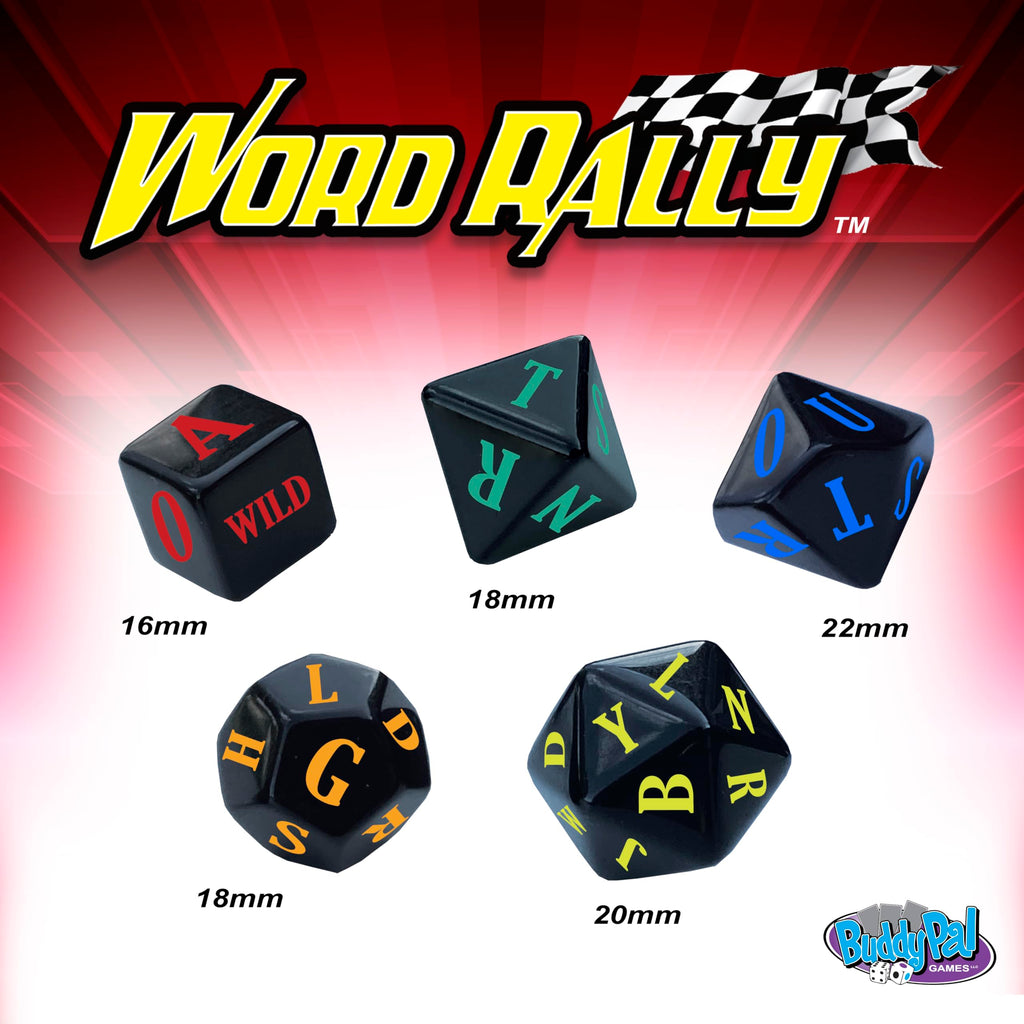 Word Rally Fast-Paced Word Building Dice Game by Buddypalgames | 5 RPG Letter Dice | Family Game Night