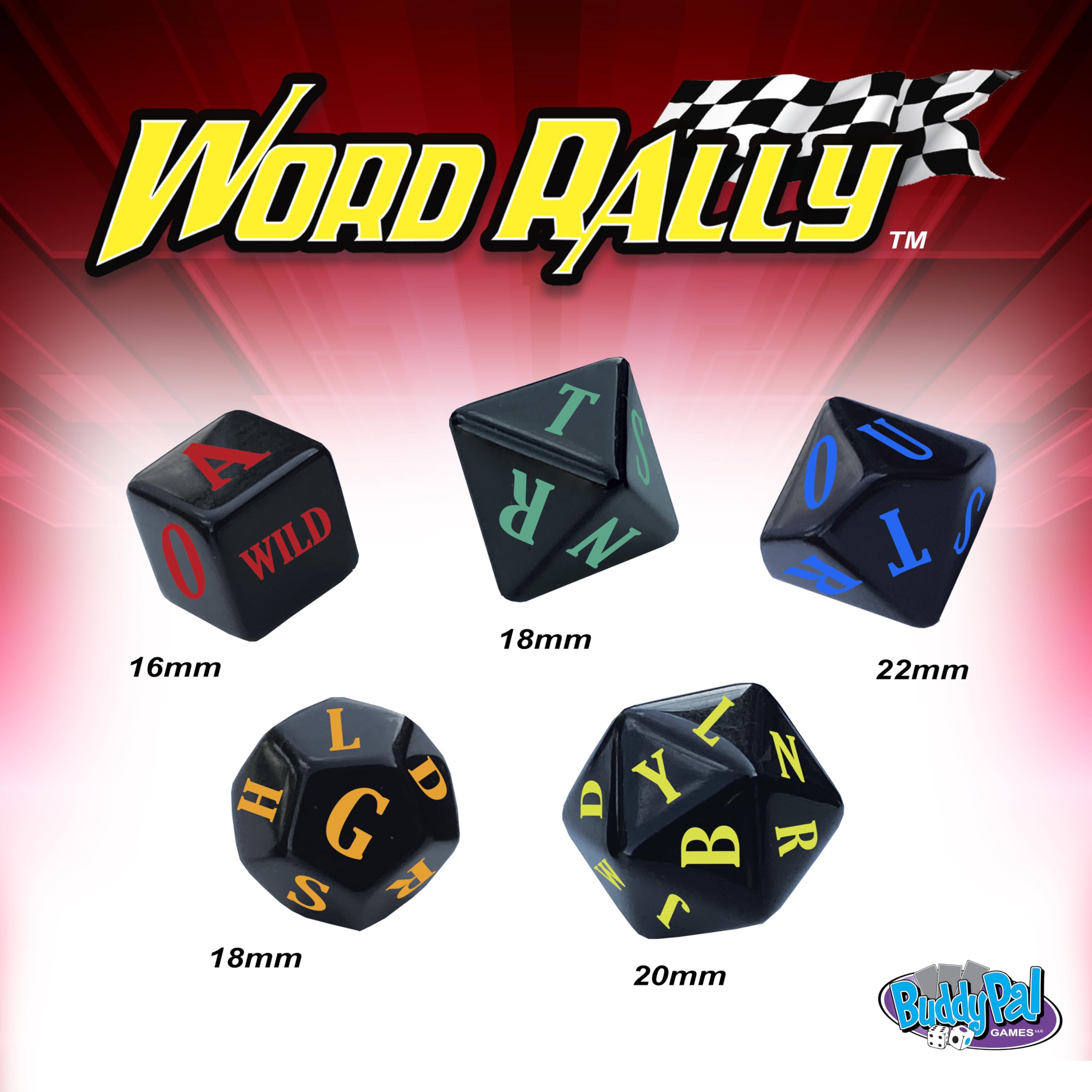 Word Rally Fast-Paced Word Building Dice Game by Buddypalgames | 5 RPG Letter Dice | Family Game Night