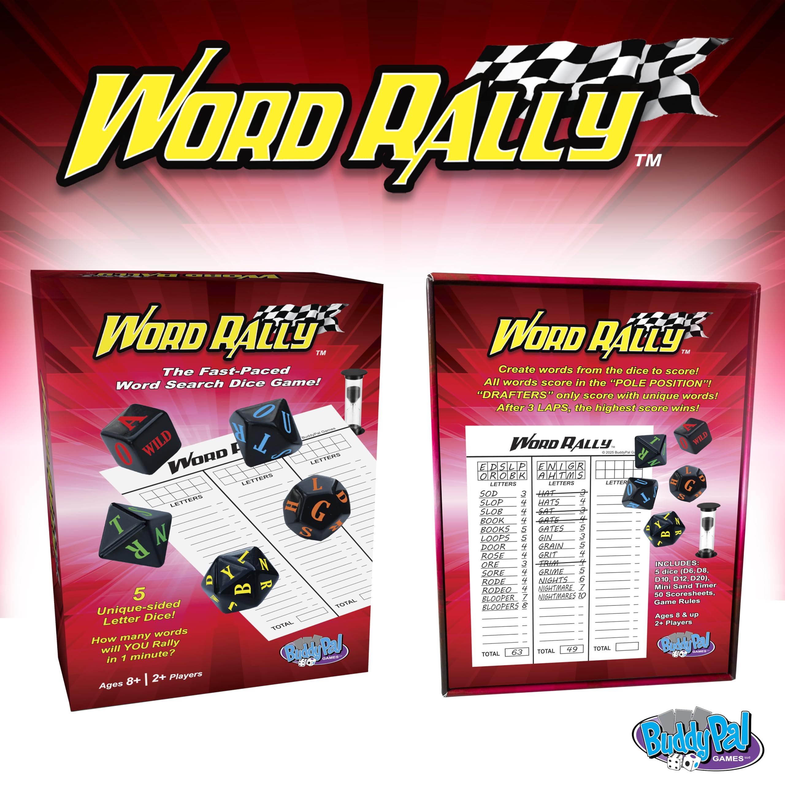 Word Rally Fast-Paced Word Building Dice Game by Buddypalgames | 5 RPG Letter Dice | Family Game Night