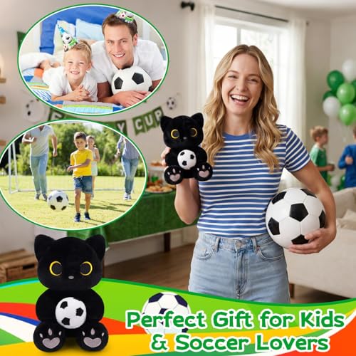 World Cup 2026 Soccer Black Cat Plush – Soft Stuffed Animal with Heart Embroidery for Fans