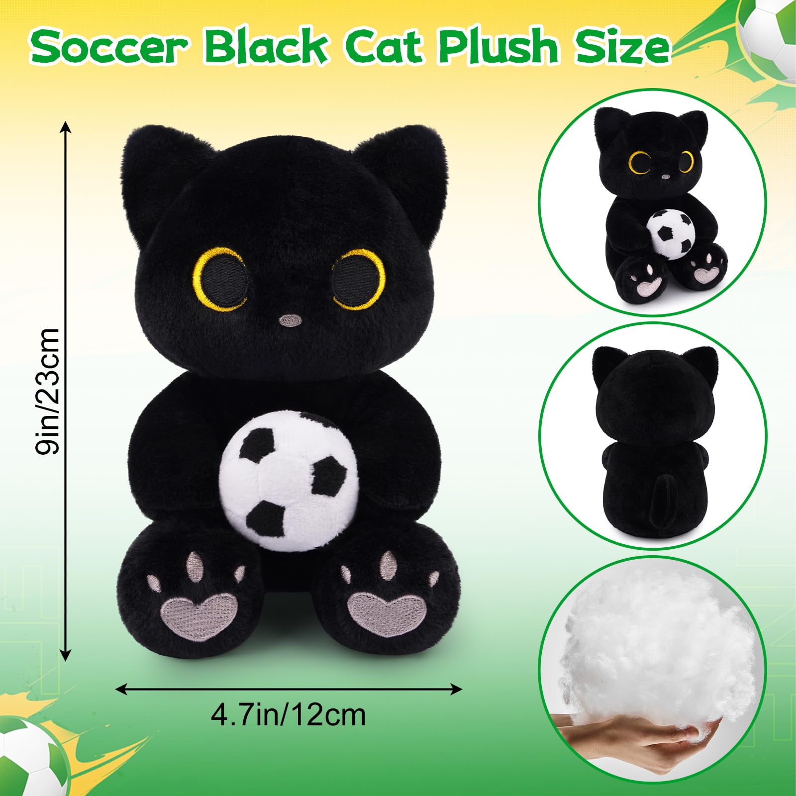 World Cup 2026 Soccer Black Cat Plush – Soft Stuffed Animal with Heart Embroidery for Fans