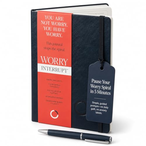 Worry Interrupt Journal – Undated Guided Anxiety Journal for Overthinkers, 66 Entries, 5-10 Minute Prompts, A5 Faux Leather, Deep Blue