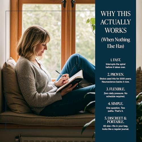Worry Interrupt Journal – Undated Guided Anxiety Journal for Overthinkers, 66 Entries, 5-10 Minute Prompts, A5 Faux Leather, Deep Blue