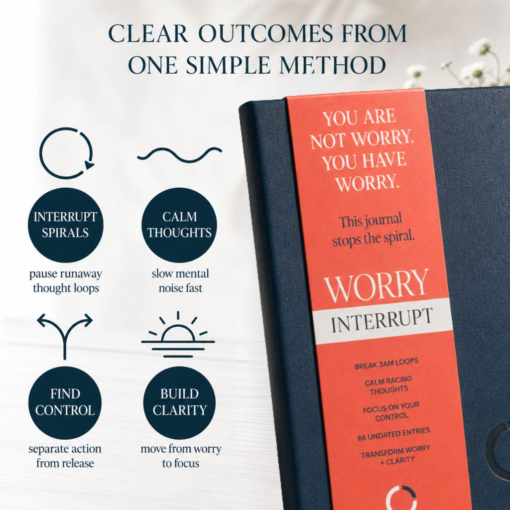 Worry Interrupt Journal – Undated Guided Anxiety Journal for Overthinkers, 66 Entries, 5-10 Minute Prompts, A5 Faux Leather, Deep Blue