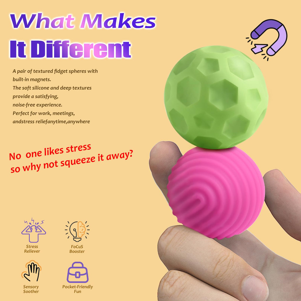 WorWoder 8-Pack Silicone Magnetic Stress Balls – Quiet Fidget Toys for Adults & Teens, Sensory Relief for Anxiety, Office Desk Toy