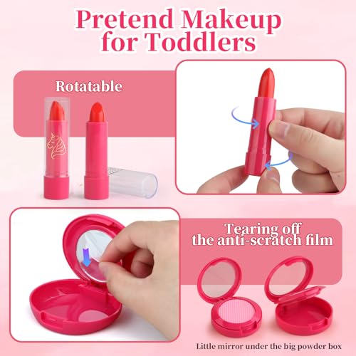 Woumserta Unicorn Pretend Makeup Set for Toddlers - Safe Play Makeup Kit for Girls Ages 3-6 with Storage Bag and Role-Play Accessories